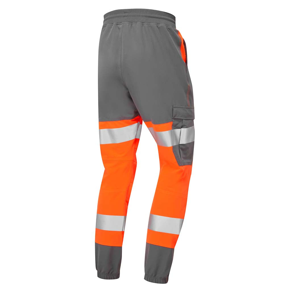Leo Workwear Hi Vis Stretch Grey Contrast Slim Fitting Joggers - Hawkridge - JT01