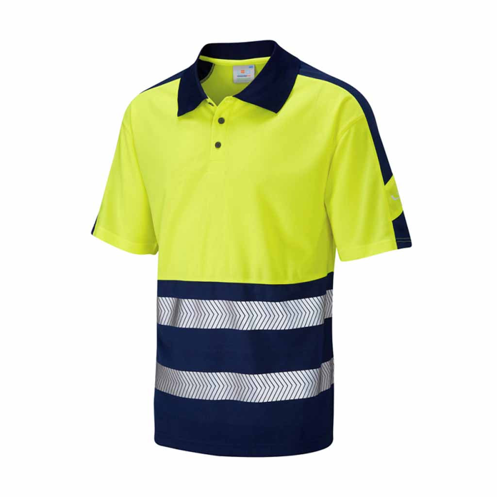 Leo Hi Vis Lightweight Navy Contrast Polo Shirt - WATERSMEET