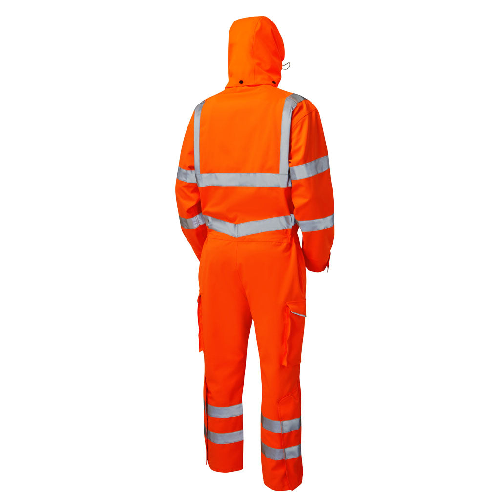 Leo Hi Vis Waterproof Overall, Class 3 Stretch Hooded Coverall - CV02