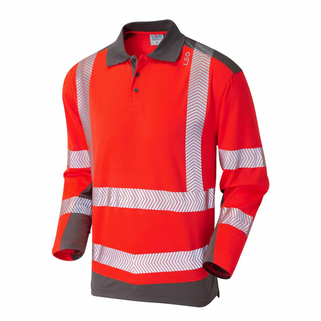 Leo Wringcliff Hi Vis Polo Shirt Long Sleeve Lightweight Breathable - P15