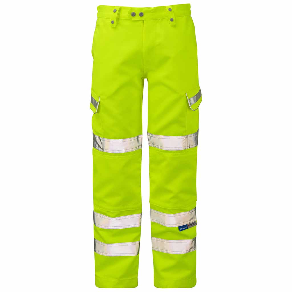 Pulsar Hi Vis Yellow Combat Trousers - Durable, Knee Pad Pockets Workwear - P346