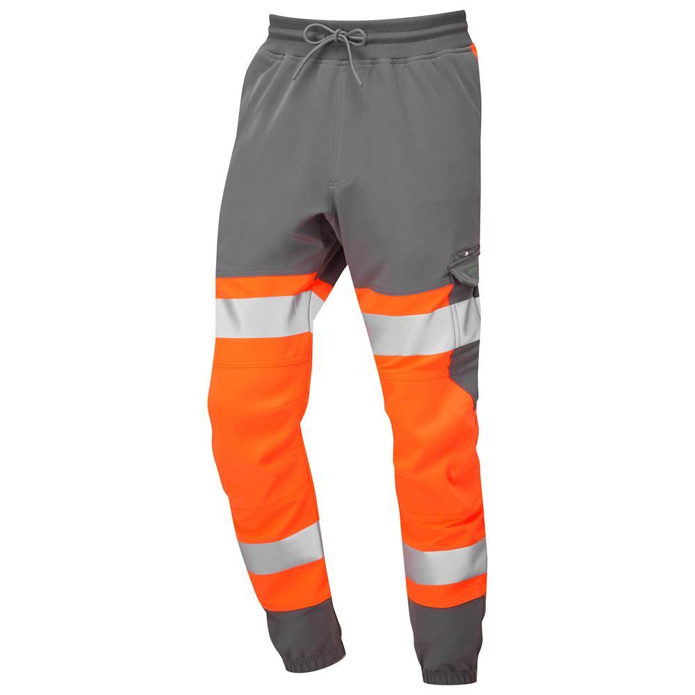 Leo Workwear Hi Vis Stretch Grey Contrast Slim Fitting Joggers - Hawkridge - JT01