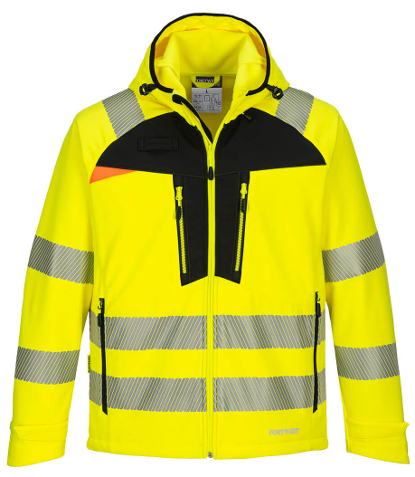 Portwest DX4 Waterproof Breathable Hi Vis Hooded Softshell Jacket - DX475