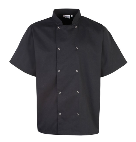 Premier Men's Stud Front Short Sleeve Chefs Jacket - PR664