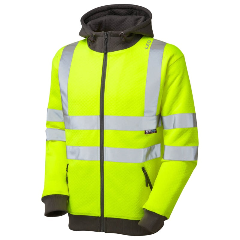 Leo Full Zip Hooded Sweatshirt ISO 20471 Class 3 Hi Vis Yellow Hoody - SS02