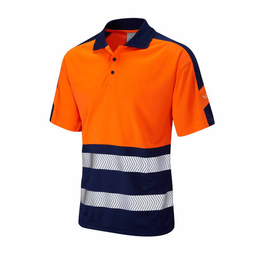 Leo Hi Vis Lightweight Navy Contrast Polo Shirt - WATERSMEET