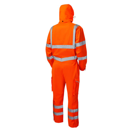 Leo Hi Vis Waterproof Overall, Class 3 Stretch Hooded Coverall - CV02