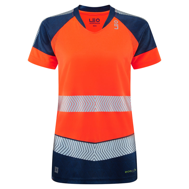 Leo Womens Hi Vis Lightweight Navy Contrast Work T-Shirt - LORNA