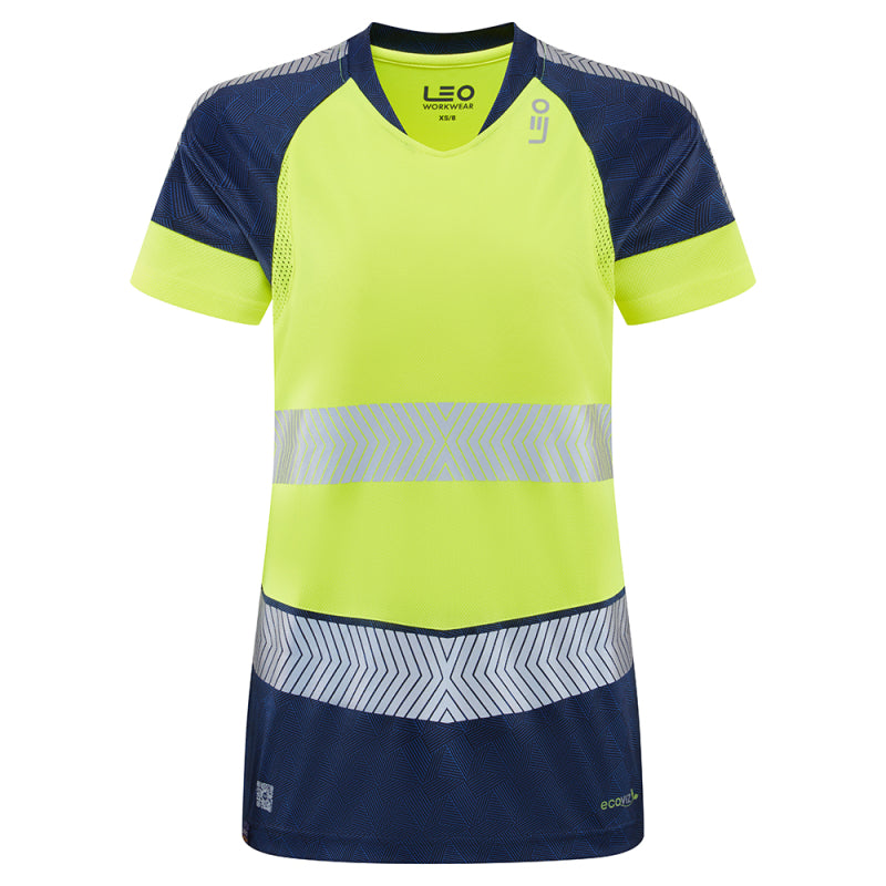 Leo Womens Hi Vis Lightweight Navy Contrast Work T-Shirt - LORNA