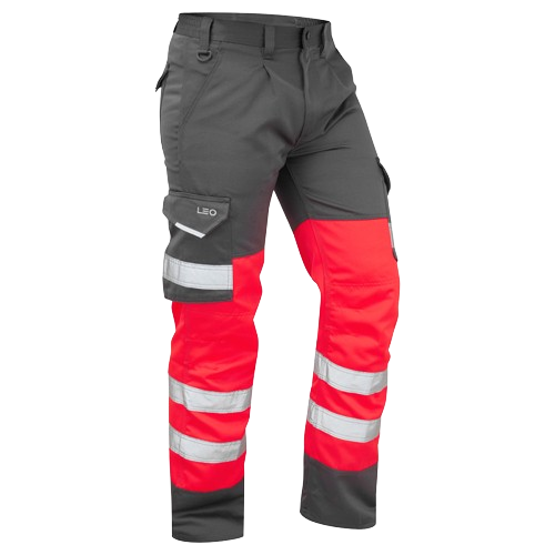 Bideford Hi Vis Cargo Trousers Red/Grey - CT01