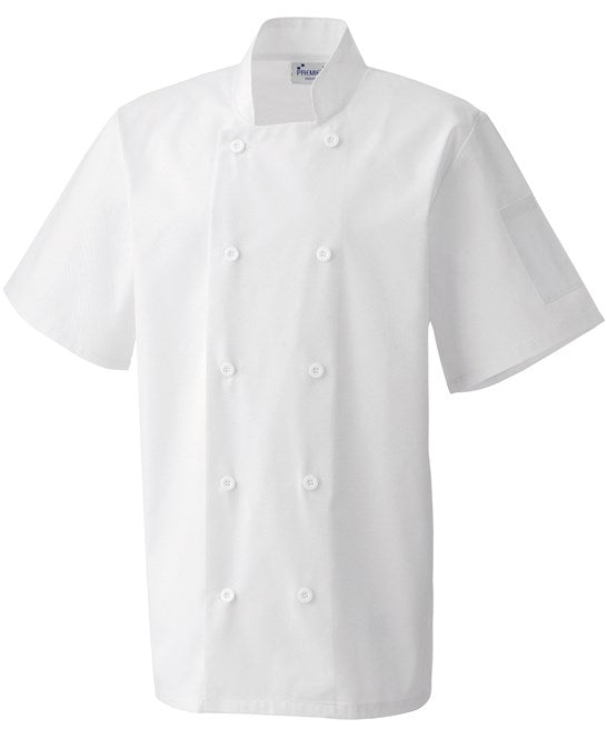 Premier Unisex Chefs White Short Sleeve Jacket Button Front Coat - PR656