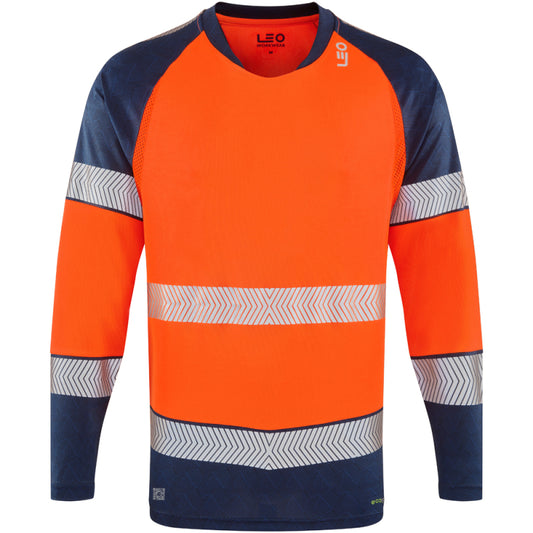 Leo Hi Vis Long Sleeve Lightweight Navy Contrast T-Shirt - RUDA