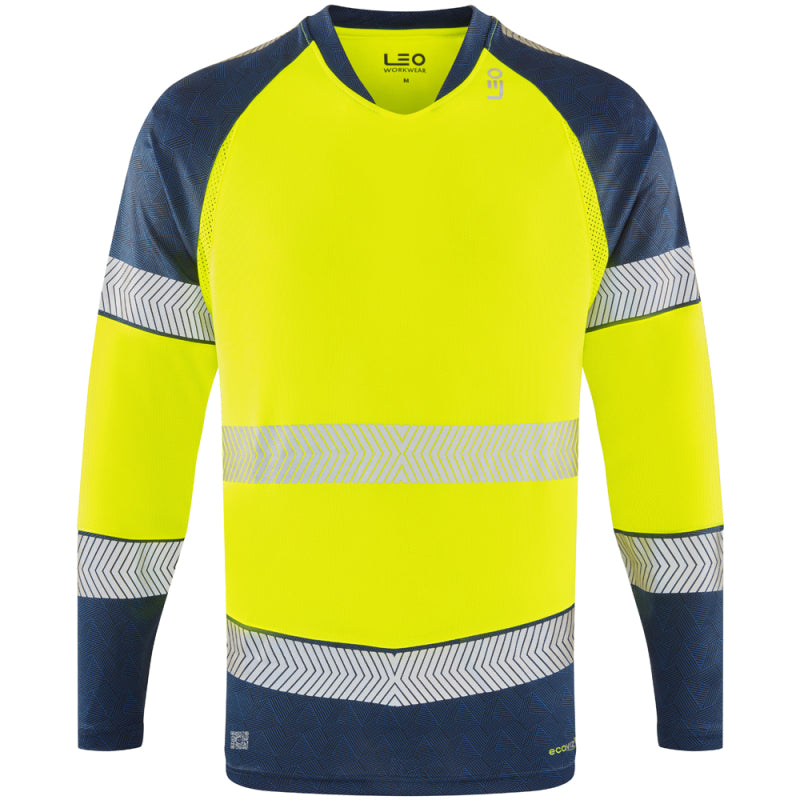 Leo Hi Vis Long Sleeve Lightweight Navy Contrast T-Shirt - RUDA