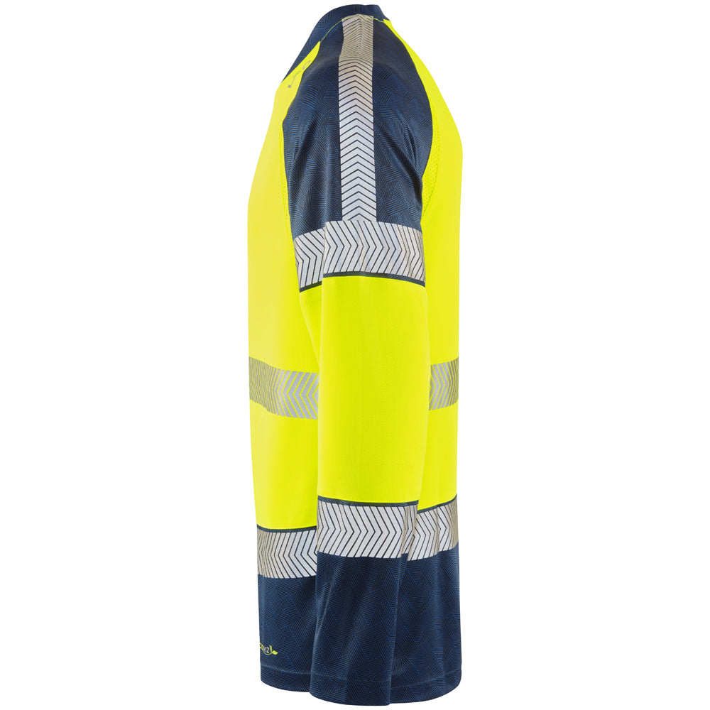 Leo Hi Vis Long Sleeve Lightweight Navy Contrast T-Shirt - RUDA