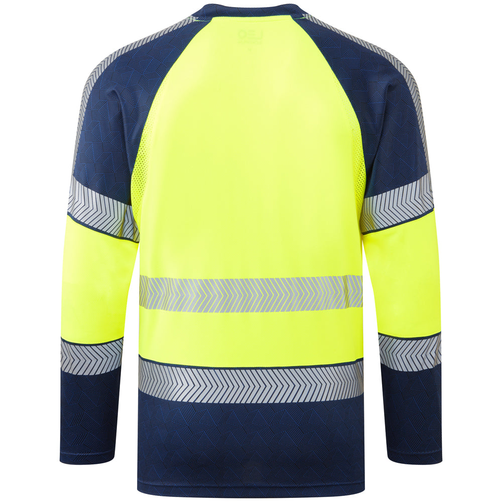 Leo Hi Vis Long Sleeve Lightweight Navy Contrast T-Shirt - RUDA
