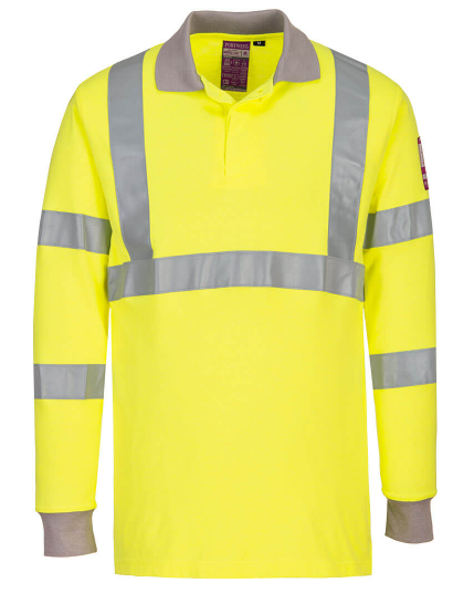 Portwest Hi Vis Flame Resistant Long Sleeve Polo Shirt - FR77