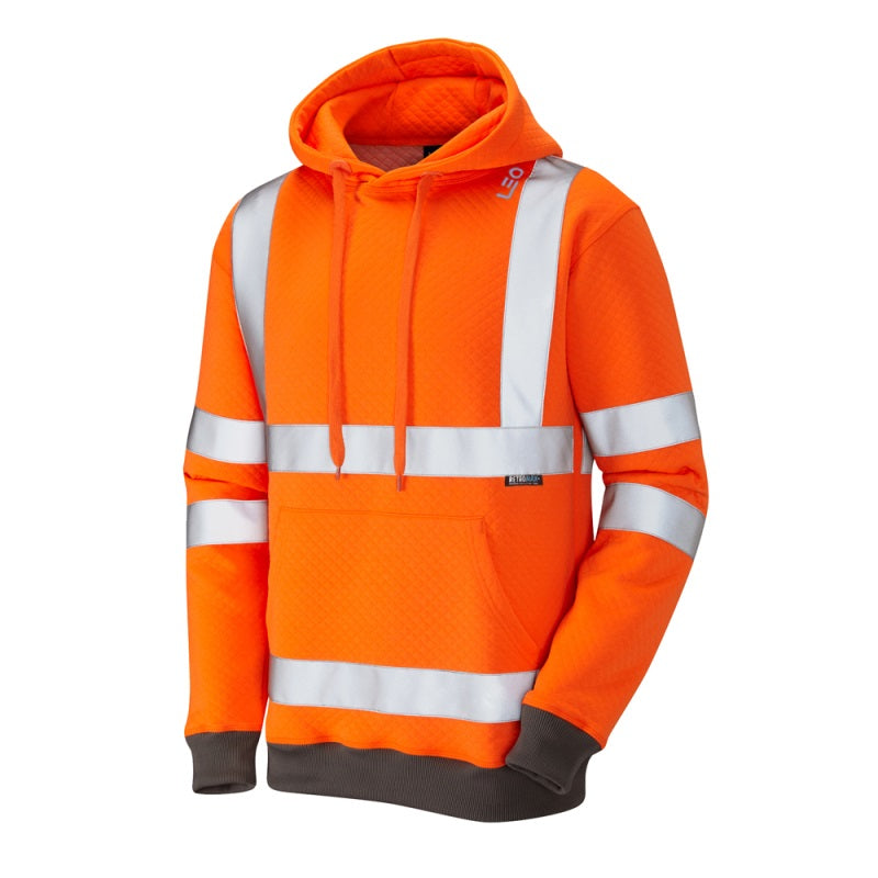 Leo Hi Vis Orange Hoody Goodleigh ISO 20471 Class 3 Hooded Sweatshirt Orange