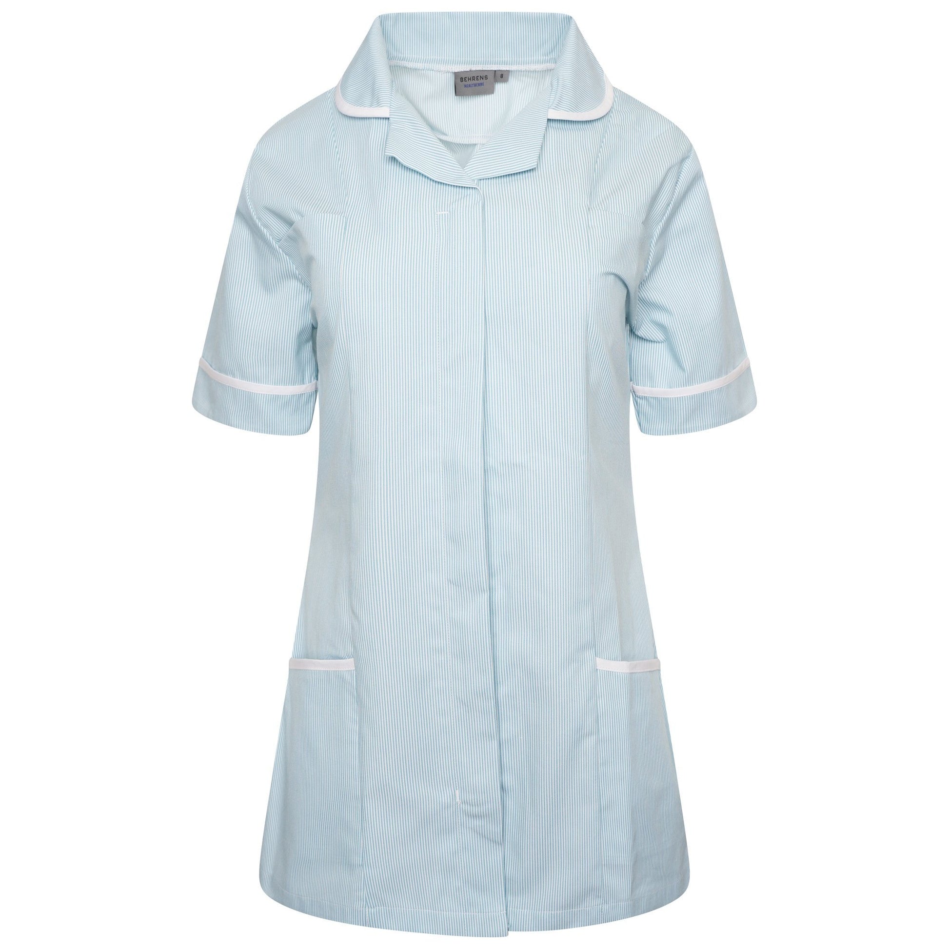 Behrens Striped Women's Healthcare Nurses Tunic - NCLTPS Green/White Stripe/White Trim UK 8