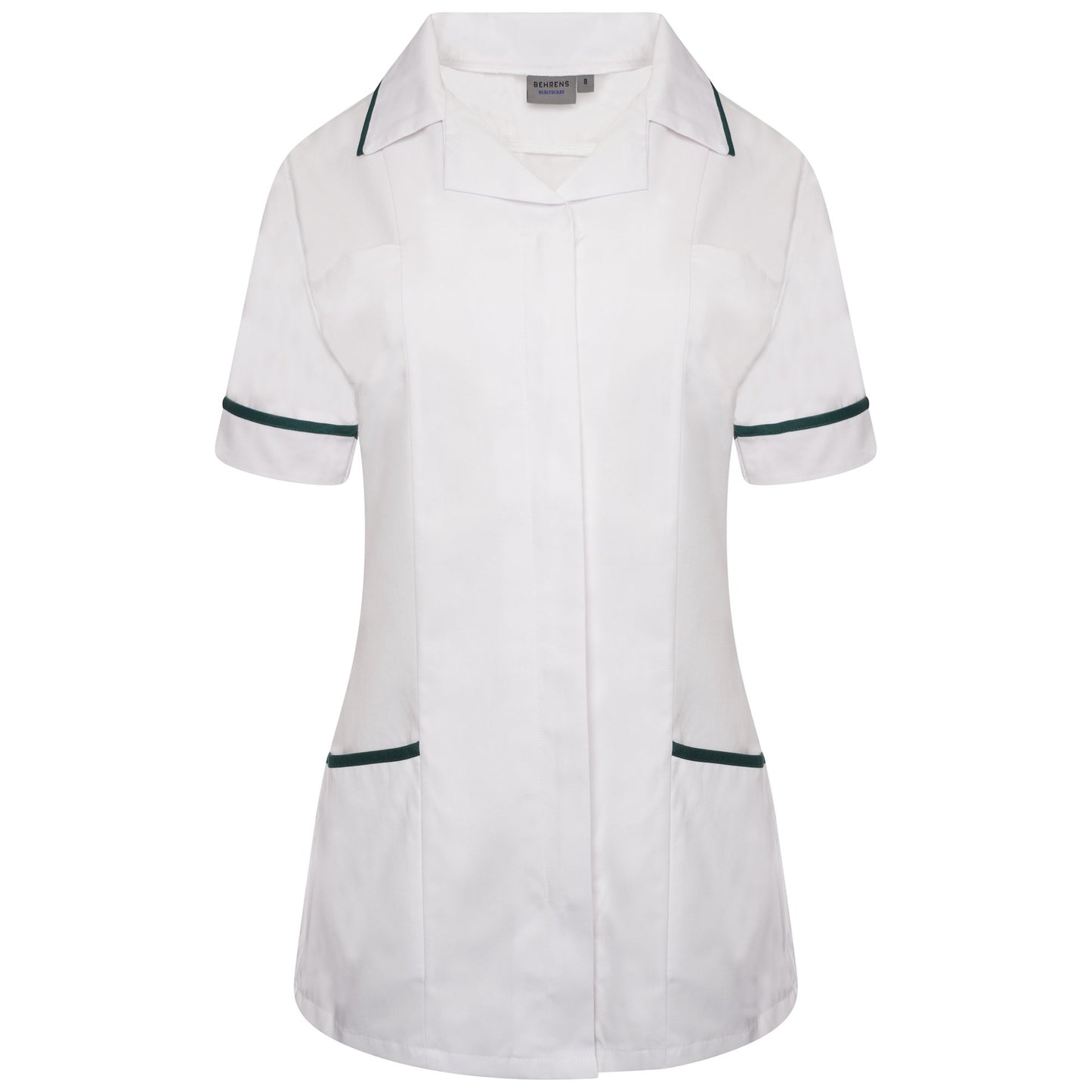 Behrens Ladies Revere Nurses Tunic - NCLTPSR - White/Bottle Green Trim - UK 8