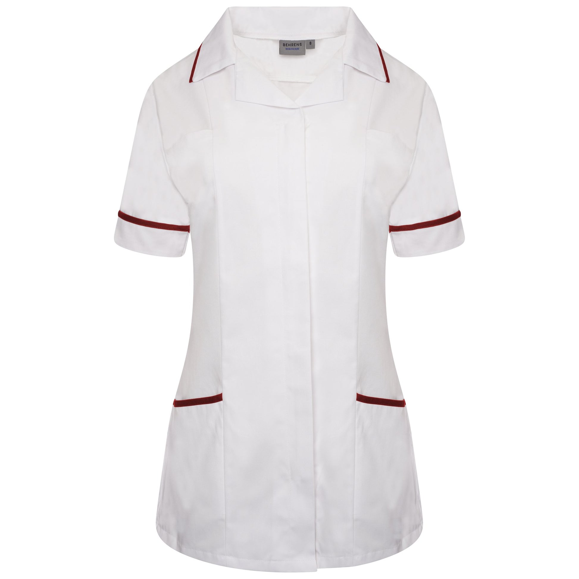 Behrens Ladies Revere Nurses Tunic - NCLTPSR - White/Maroon Trim - UK 8