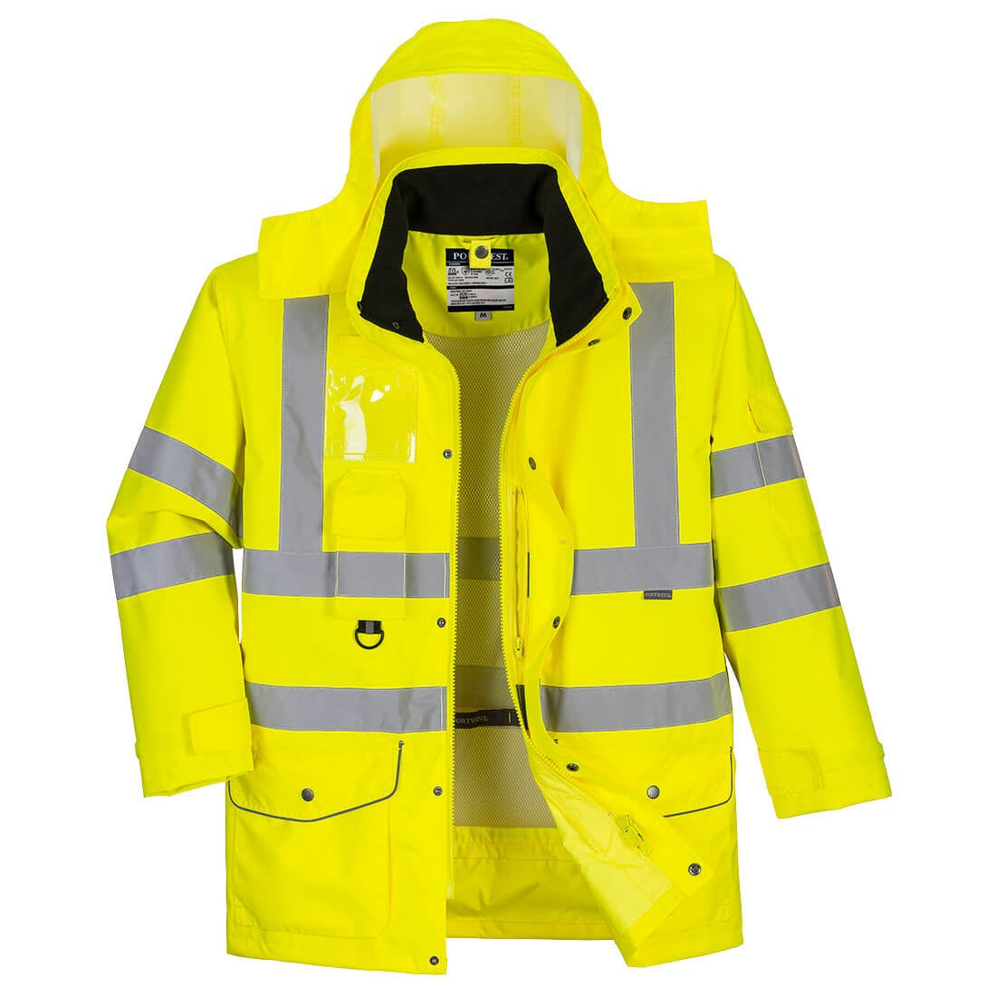 Portwest Waterproof Coat, Hi-Vis 7-in-1 Yellow Traffic Jacket - S427