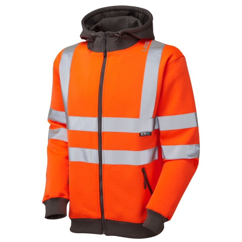 Leo Full Zip Hooded Sweatshirt ISO 20471 Class 3 Hi Vis Orange Hoody - SS02